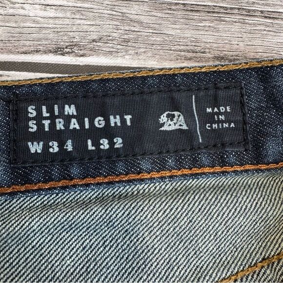 Men's Bullhead Denim Co 34x32 Slim Straight Dark Blue Jeans - Picture 5 of 11